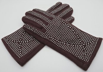 Brown Wool And Polyester Gloves With Touch Screen Function