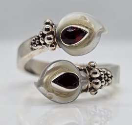 Sajen Silver Mother Of Pearl Garnet Bypass Ring In Sterling