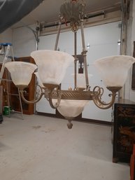 Large Brass Chandelier With Marbled Glass Shades- NO SHIPPING