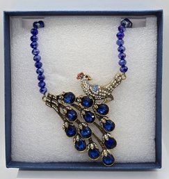 Blue Magic Color Faux Topaz, Blue Austrian Crystal Peacock Necklace