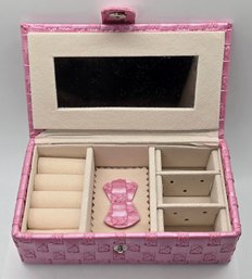 Pink Woven Pattern Faux Small Leather Travel Jewelry Box With Mirror