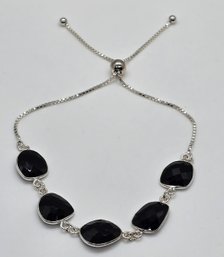 Black Spinel Bolo Bracelet In Sterling