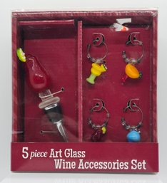 Brand New Boston Warehouse 5 Piece Art Glass Wine Accessories Set