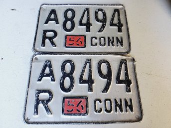 Pair Of 1956 CT Connecticut Auto License Plates AR 8494