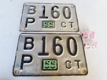 Pair Of 1955 CT Connecticut Auto License Plates BP 160 - With Two Extra 56 Year Tabs