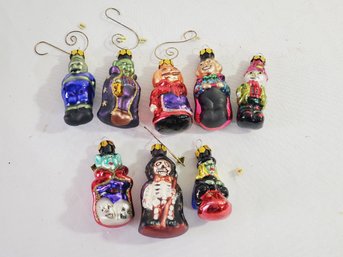 Eight Small Blown Glass Halloween Christmas Ornaments