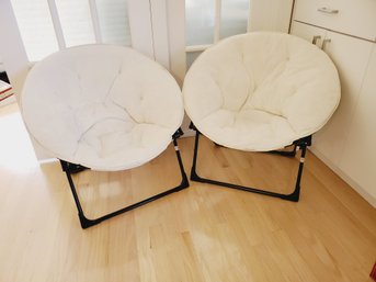 Two Youth Off White Round Folding Saucer Chairs