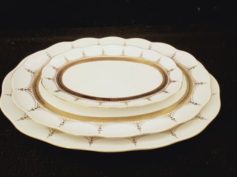 Three Vintage Vohenstrauss Johann Seltmann Bavaria Ivory W/ Gold Leaf & Blue Accents Oval Serving Platters