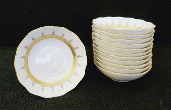 Twelve Vintage Vohenstrauss Johann Seltmann Bavaria Ivory W/ Gold Leaf & Blue Accents Berry Bowls