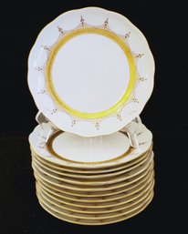 Twelve Vintage Vohenstrauss Johann Seltmann Bavaria 7.5' Plates Ivory W/gold Leaf & Blue Accents