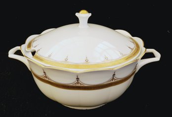 Vintage Vohenstrauss Johann Seltmann Bavaria Ivory W/gold Leaf & Cobalt Blue Accents Covered Tureen