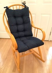 Wooden Rocking Chair With Blue Removable Cushions