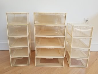 Set Of 14 Clear Acrylic And Plastic Stackable Storage Organizers With Drawers