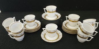 Vintage Vohenstrauss Johann Seltmann Bavaria Ivory W/gold Leaf & Blue Accents Espresso Demitasse Set