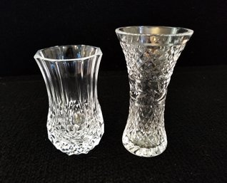 2 Beautiful Vintage  Diamond Cut Lead Crystal Bud Vases