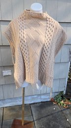 Inis Meain Irish Wool Cable Knit Funnel Neck Poncho Sweater