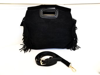 Vintage Ahdorned 'The Drew' Black  Vegan Faux Suede Clutch Handbag With Removable Shoulder Strap