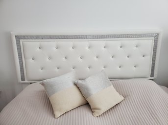 King Size White Faux Leather Headboard With Bling Diamond Look Accents