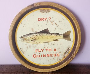 Vintage Metal 'Dry? Fly To A Guinness' Advertising / Used Beer Tray ~ 1950s ~ 12.5 Inches