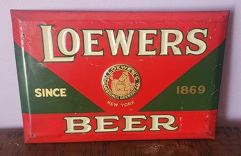 Vintage Tin With Cardboard Backing Loewers Beer Advertising Sign ~ 9.25 X 6.5 Inches, 1940s