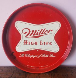 Vintage Tin Miller High Life Advertising / Used Beer Tray  ~ 12 Inches Diameter