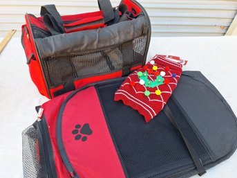 CAT CARRIER WITH CAT PLAYPEN AND CHRISTMAS SWEATER LOT OF 3 ITEMS