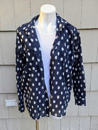 Madewell Designer Brand Womens Top In Navy With White Batik Style Dotted Print - Size M