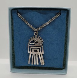 Pewter By Boardman Satin Finish Aztec Bird Pendant Necklace