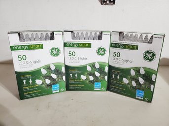 Three New Boxes GE 50 C-50 LED White Christmas Holiday Light Strands