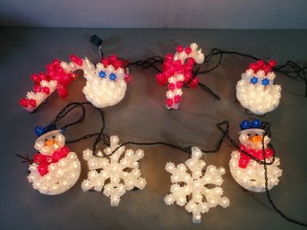 Two Holiday Christmas Snowmen, Candycane & Snowflake Large Light Strands