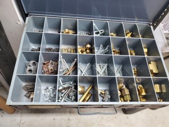 Lawson Metal Box Filled With Cotter Pins, Brass Fittings & Body Clips