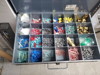 Lawson Metal Sorting Box Filled With Small Rivets, Washers, Connectors & Adjusters