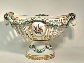 Meissen Porcelain Basket With Rams Head Handles