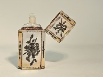 Early 19th C. Perfume Bottle In Mother Of Pearl Case