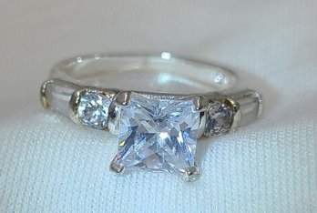 Sterling Silver Size 7 Extraordinary CZ Engagement Ring  3.56 Grams