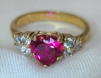 Beautiful Size 6 Tested Ruby Heart & CZ Ring