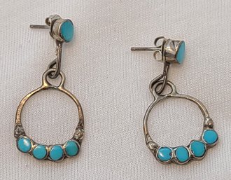 Beautiful Pair Of Sterling Silver Turquoise Earrings