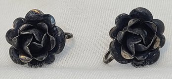 Lovely Pair Of Sterling Silver Rose Bud Earrings