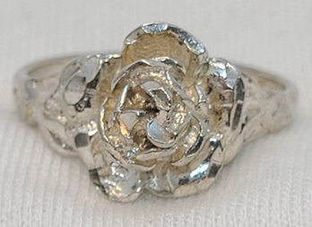 Sterling Silver Size 6.5 Carved Rose Bud Ring