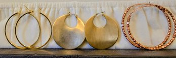 3 Pairs Of Hoop Earrings - 2 Yellow Gold / 1 Copper Or Rose Gold