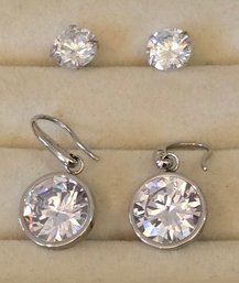 2 Pairs Of Beautiful CZ Crystal Solitaire Earrings