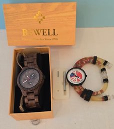 New World Peace Vintage Watch With Tube Band & Bewell Wooden Watch