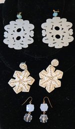 3 Pairs Of Winter White Beaded Earrings