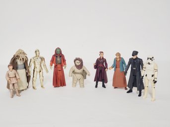 Nine Vintage 1977 Thru 1999 STAR WARS Character Figurines, Ewok, Sarco Plank, C-3PO & More  (Lot A)