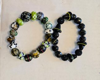 2 Chunky Lampwork Beaded Bracelets