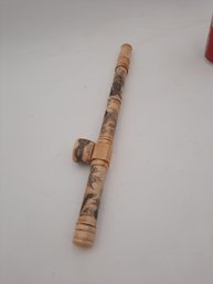 Antique Chinese Opium Pipe- Finley Turned And Carved Bone With Dragon Motif