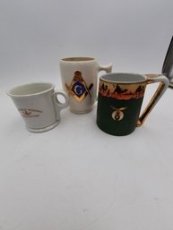 Lot Of 3 Antique Masonic-themed Mugs- Shriners And Freemasons