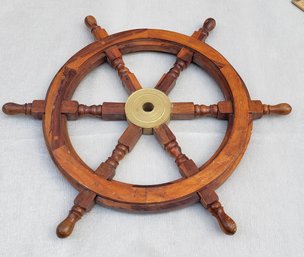 VINTAGE WOODEN BOAT STEERING WHEEL