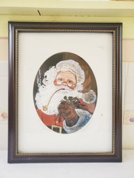 Framed Pencil Signed Cheryl Normandie Art Print - Pipe Smoking Santa Claus