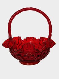 Vintage Ruby Red Thumbprint Glass Basket With Ruffled Edges Fenton?